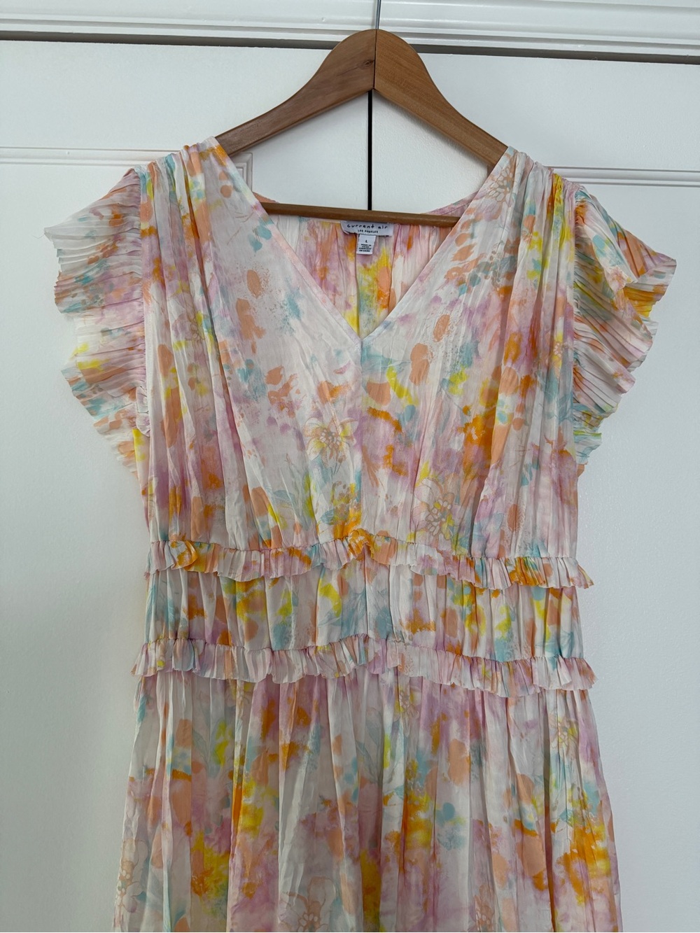 Current Air | Sereia Watercolor Pleated Midi Dress - Picture 3 of 7